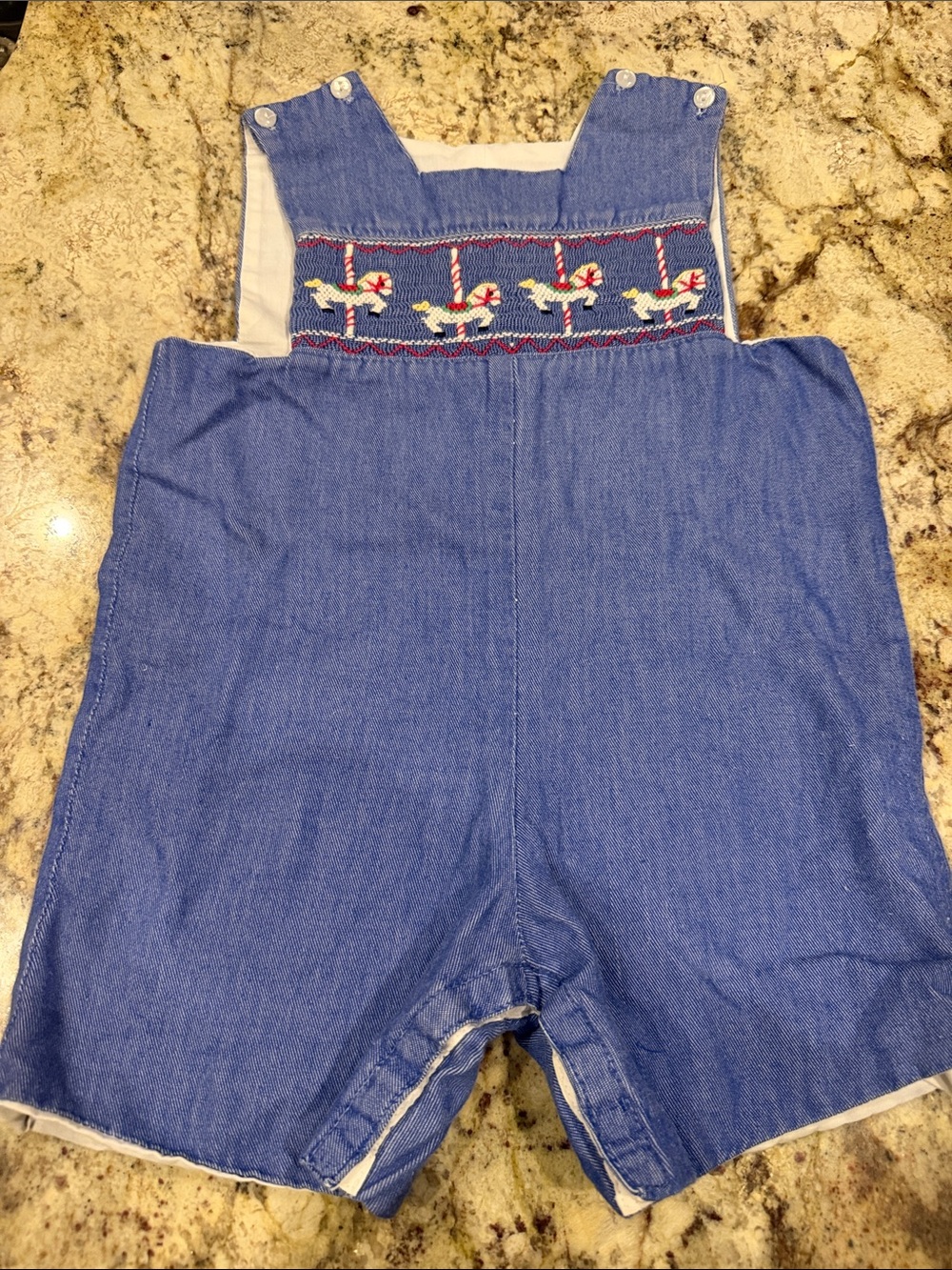 Blue Denim Jumper Dress with Carousel Horse Embroidery